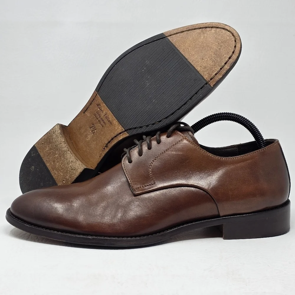 Marco Vittorio Plain-Toe Dress Shoe Men Sz 7.5 Brown Lace Made In Italy Preowned